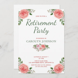 Invitation Parti de la retraite Rose floral Pink Green Invita