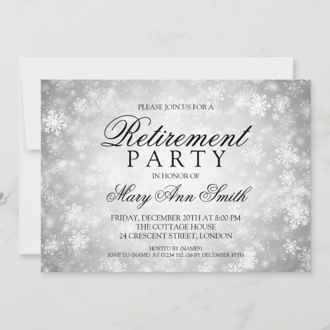Invitation Parti de la retraite Silver Winter Wonderland (Devant)