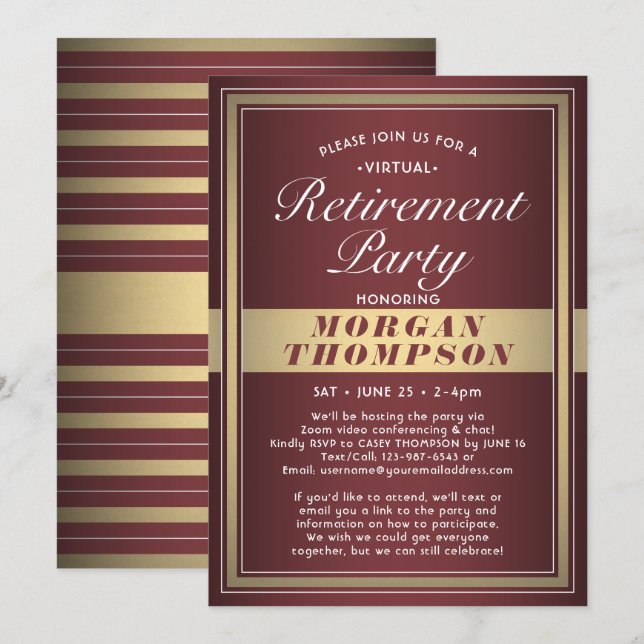Invitation Parti de la retraite virtuelle Bourgogne Blanc et  (Devant / Derrière)