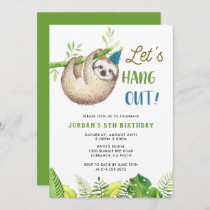 Invitation Parti de la Sloth Hanging Sloth Boy Birthday Par
