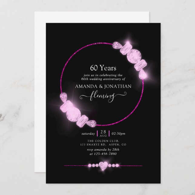 Invitation Parti de l'anniversaire du Mariage de Diamant Rose (Devant / Derrière)