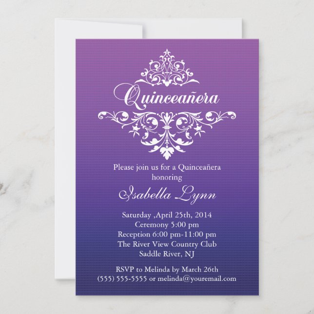 Invitation Parti de l'élégante Ombre Quinceañera (Devant)