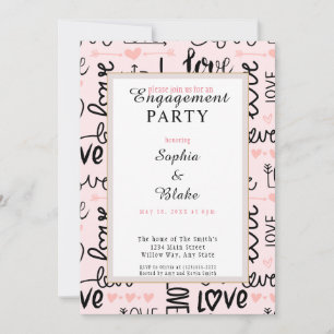 Invitation Parti de l'engagement d'amour rose et noir moderne