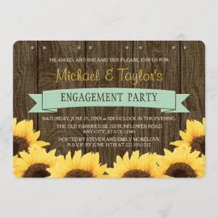 INVITATION PARTI DE L'ENGAGEMENT DE LA MINT RUSTIC SUNFLOWER