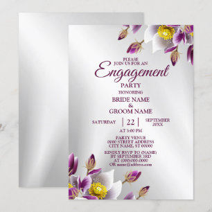 Invitation Parti de l'engagement Floral rose violet argenté é