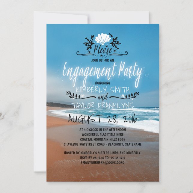 Invitation Parti de l'engagement sur la plage | Balnéaire (Devant)