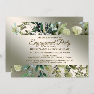 Invitation Parti de l'engagement Vert Feuilles Golden Bronze
