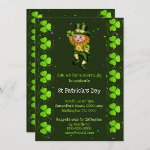 Invitation Parti de Leprechaun jig heureux shamrock Irish Clo