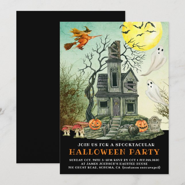 Invitation Parti de l'Halloween de la maison hantée de Spookt (Devant / Derrière)