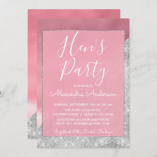 Invitation Parti de l'or et de l'argent Rose Sparkle Hen