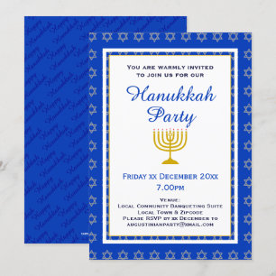 Invitation Parti de Menorah HANOUKKA Personnalisé Bleu