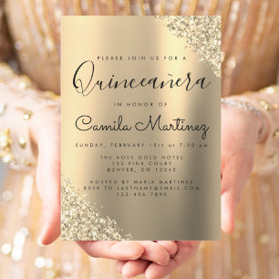 Invitation Parti de Parties scintillant de Quinceanera Gold m