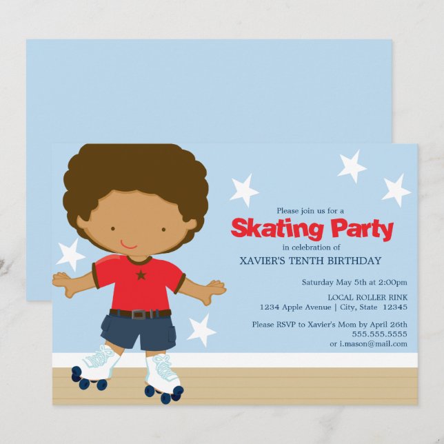 Invitation Parti de patinage| African American boy (Devant / Derrière)
