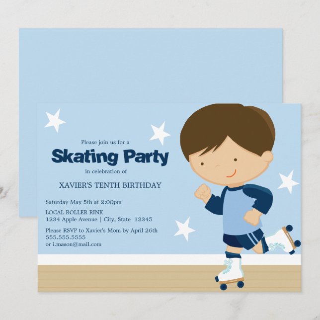 Invitation Parti de patinage| Brunette (Devant / Derrière)