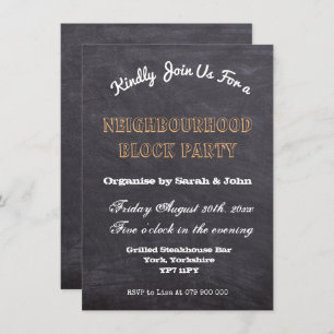 Invitation Parti de quartier de Chalkboard rustique