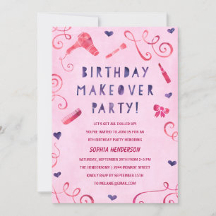 Invitation Parti de reprise Filles roses et violettes Anniv