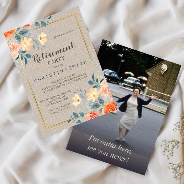 Invitation Parti de retrait de l'aquarelle de terre neutre (Neutral Earthy Floral Watercolor Retirement Party Invitation)