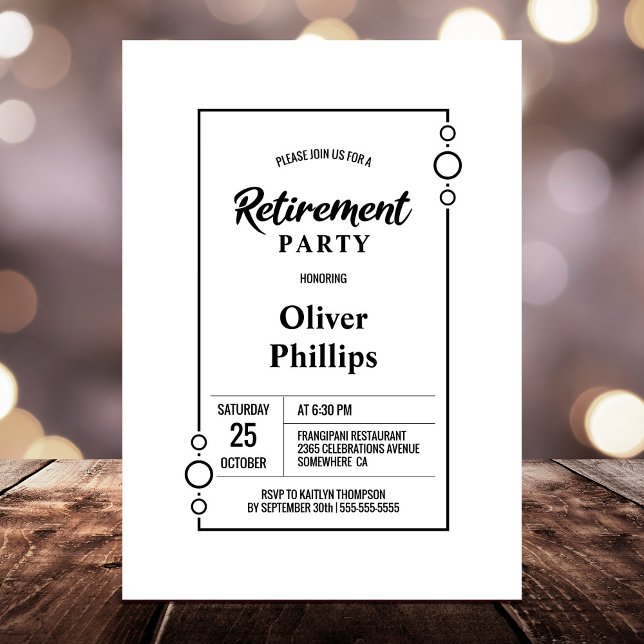 Invitation Parti de retraite blanc avec Black Frame Party (Créateur téléchargé)