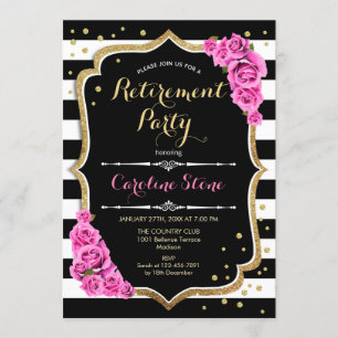 Invitation Parti de retraite - Blancs noirs Roses roses roses