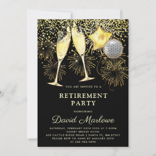 Invitation Parti de retraite Champagne Noir de Confetti