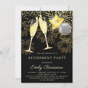 Invitation Parti de retraite Champagne Noir de Confetti