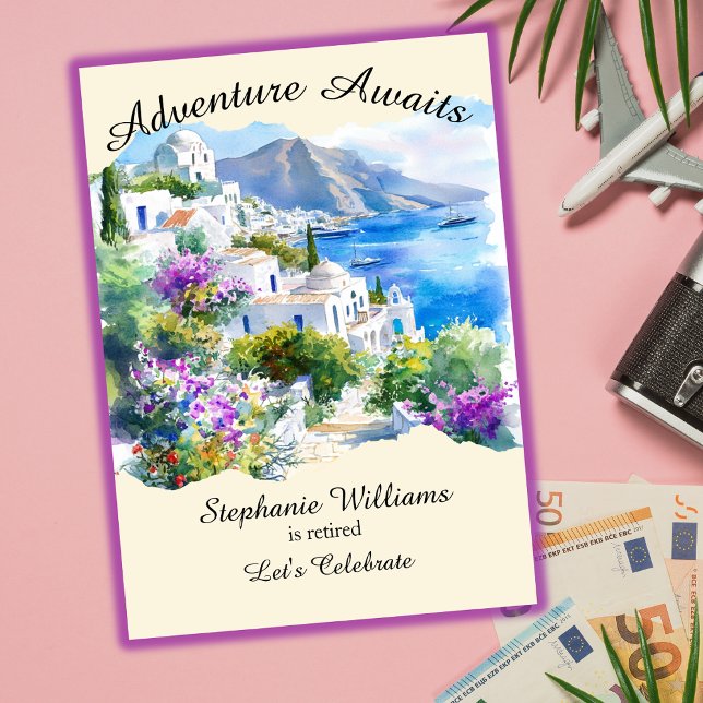 Invitation Parti de retraite Colorful Grèce Village Océan (Créateur téléchargé)