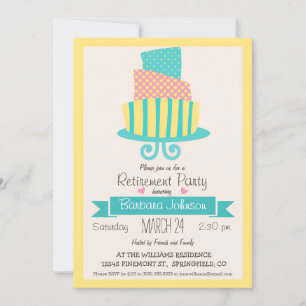 Invitation Parti de retraite de gâteau jaune, rose et turquoi