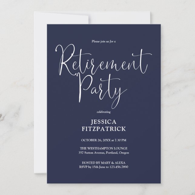 Invitation Parti de retraite de la marine Blue Modern Script (Devant)