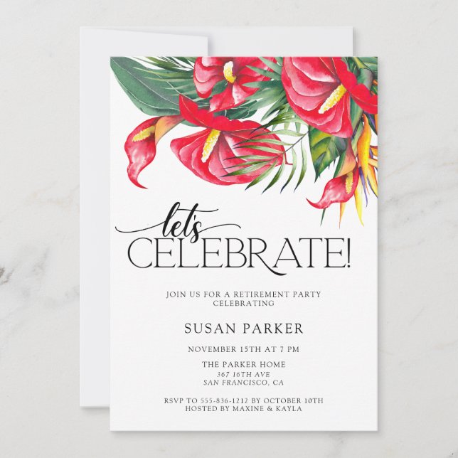 Invitation Parti de retraite des fleurs tropicales (Devant)