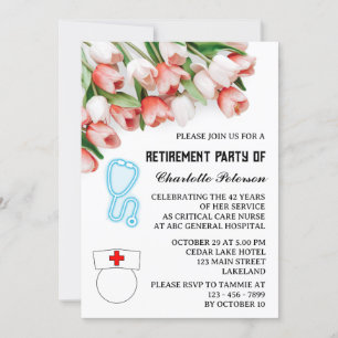 Invitation Parti de retraite des infirmières de Tulipe rose