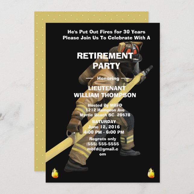 Invitation Parti de retraite des pompiers noirs et d'or (Devant / Derrière)