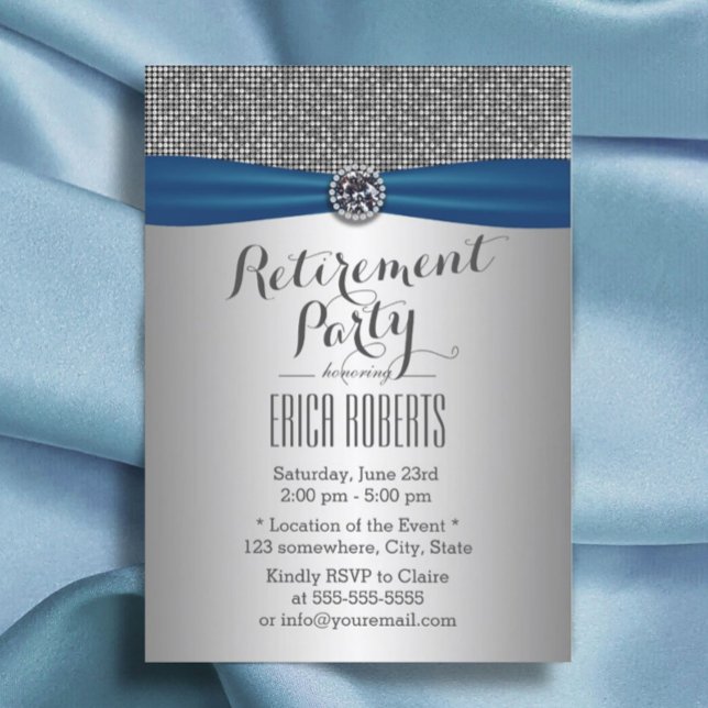 Invitation Parti de retraite du ruban bleu royal d'argent mod (Créateur téléchargé)