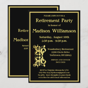 Invitation Parti de retraite Élégant Black Gold