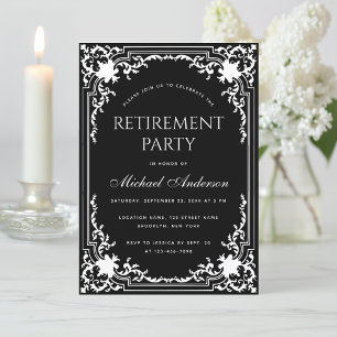 Invitation Parti de retraite Élégant noir et blanc Vintage