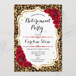 Invitation Parti de retraite - Empreinte de léopard d'or roug