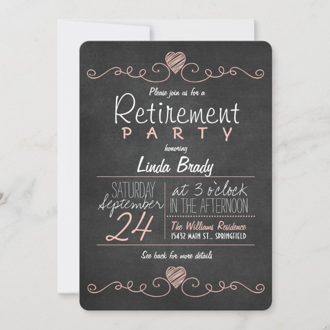 Invitation Parti de retraite en tableau noir rose et blanc (Devant)