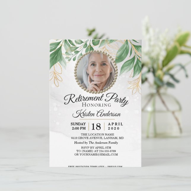 Invitation Parti De Retraite Eucalyptus Et Gold Foliage (Debout devant)
