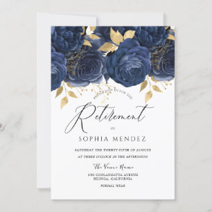 Invitation Parti de retraite florale de marine Indigo Blue &