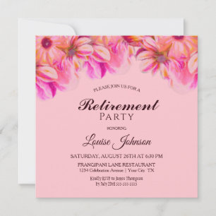 Invitation Parti de retraite florale rose et jaune