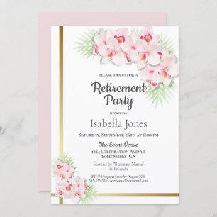 Invitation Parti de retraite florale rose et or