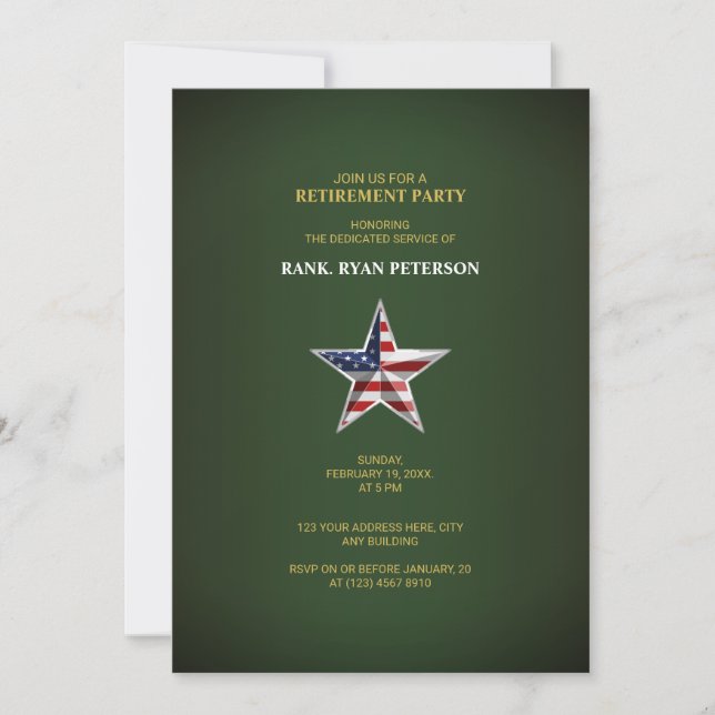 Invitation Parti de retraite militaire - Étoile patriotique v (Devant)