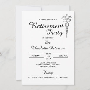 Invitation Parti de retraite minimaliste noir et blanc Docteu