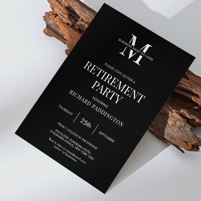 Invitation Parti de retraite minimaliste simple des employés  (Minimalist black and white staff retirement party invitation with your logo and custom event details)