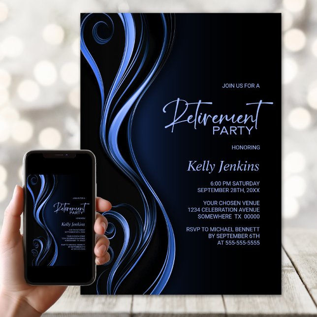 Invitation Parti de retraite moderne noir bleu (Créateur téléchargé)