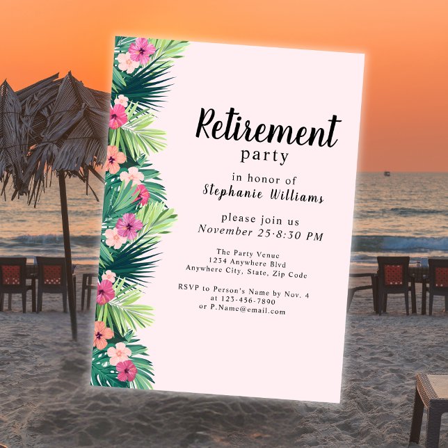 Invitation Parti de retraite moderne rose tropicale (Créateur téléchargé)