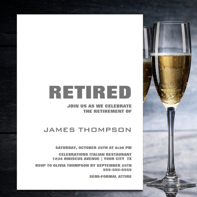 Invitation Parti de retraite moderne Simple Blanc et gris (Créateur téléchargé)
