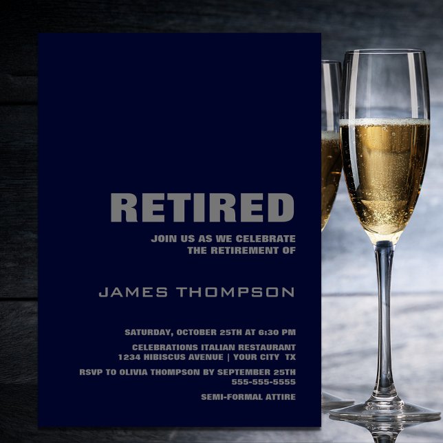 Invitation Parti de retraite moderne Simple Marine bleu et gr (Créateur téléchargé)