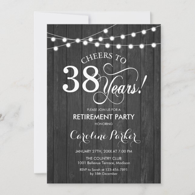 Invitation Parti de retraite - Motif de bois rustique gris (Devant)