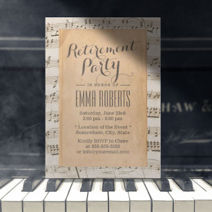 Invitation Parti de retraite musicale Vintage Vieux Notes mus