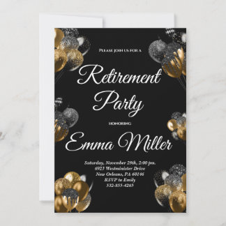 Invitation Parti de retraite noir et or